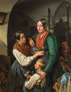 A Bride Is Being Adorned For Her Wedding by Franz Eybl