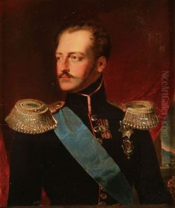 Portrait Of Tsar Nicholas I In Red Piped Uniform Wearing The Sash Of The Order Of St. George