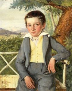 Sitzender Knabe In Gebirgslandschaft by Franz Eybl