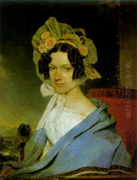 Portrait Einer Dame Vor Landschaftshintergrund - view 1