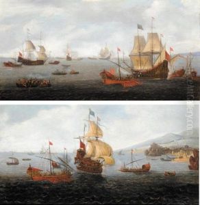 An English Frigate Flanked By Levantine Galleys (+ Two Dutch Men-o'-war Accompanied By Levantine Galleys; Pair)