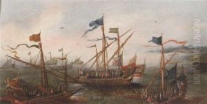 Spanish Galleys Off A Mediterranean Coastline