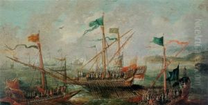 Ships In A Calm Sea by Caspar van Eyck