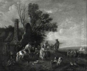 Landscape With A Blacksmith Shoeing A Horse And Other       Figures Outside A Cottage
