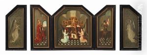 Saint Donatian, Pope Gregory The Great Flanked By Two Angels, And Saint George (triptych) by Jan Van Eyck