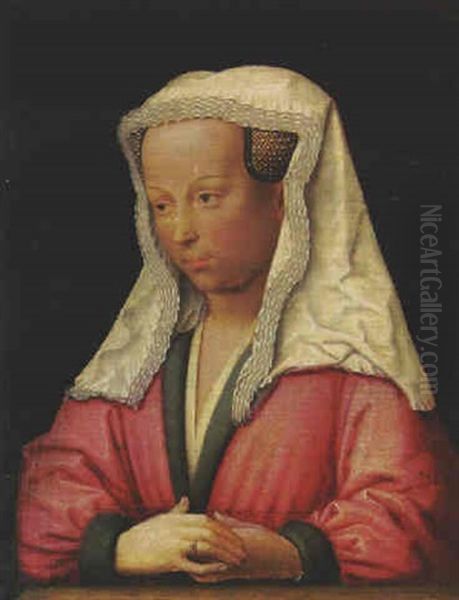 Portrait Of Bonne D'artois, Duchess Of Burgundy, Half-length, In A Red Fur-lined Coat And A White Headdress - view 1