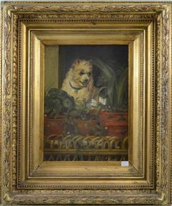 Chien Observant Deux Papillons by Charles van den Eycken I
