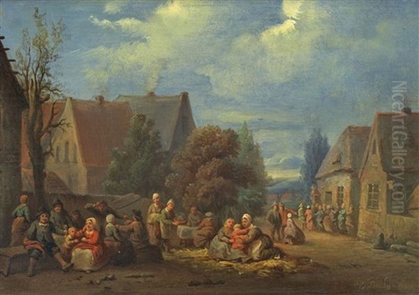 Dorfansicht Mit Frohlicher Bauerngesellschaft - view 1