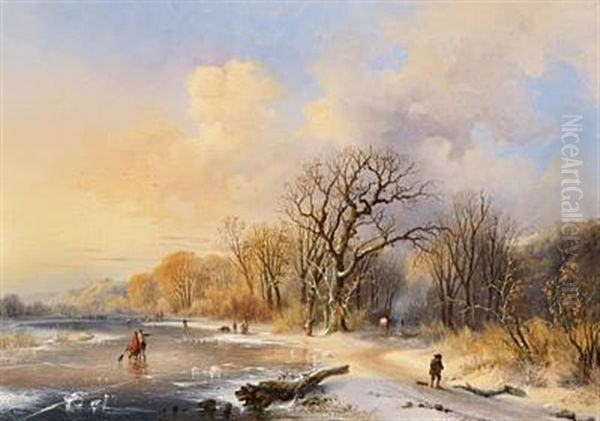 Landscape In Winter With Figures On A Frozen Lake - view 1