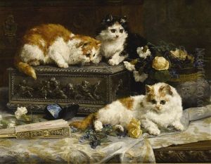Three Watchful Kittens by Charles van den Eycken