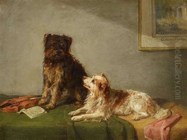 Zwei Hunde Neben Geige Und Notenblatt - view 1