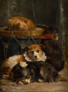 Le Repos Des Chiens Saltimbanques by Charles van den Eycken