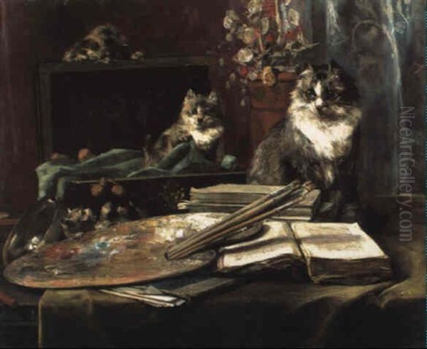 Spielende Katzen In Einem Maleratelier - view 1