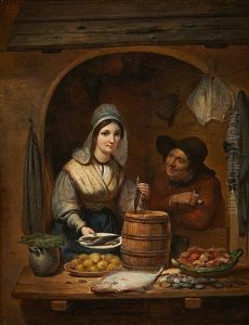 La Marchande De Poissons Courtisee by Jean Baptiste Van Eycken