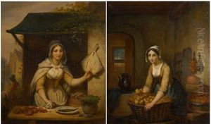 La Marchande De Fruits (+ La Marchande De Poissons; 2 Works) by Jean Baptiste Van Eycken