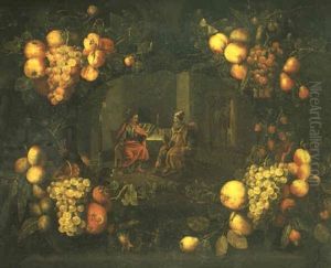 Guirnalda De Flores Con Cristo En Casa De Levi by Franciscus (Frans) van Eyckens