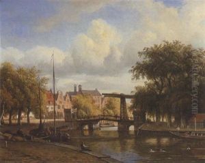 Blick Auf Eine Gracht Mit Zugbrucke (in Amsterdam?) by Arnoldus Johannes Eymer