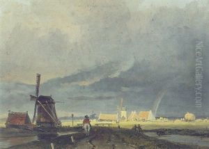 Figure On A Path Near A Windmill by Arnoldus Johannes Eymer
