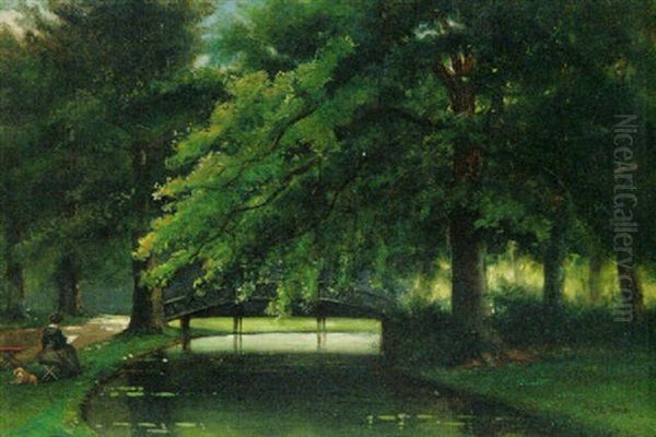 An Artist Painting In A Tranquil River Landscape - view 1