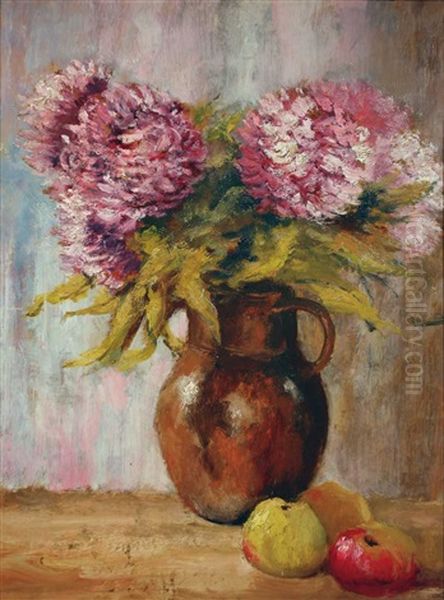 Stillleben Mit Dahlien In Einem Krug Und Apfeln - view 1