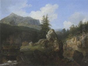 Felsiges Gebirgstal Mit Einer Sagemuhle by Christian Friedrich Ezdorf