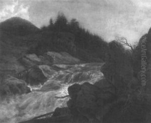 Landschaft Mit Wasserfall by Christian Friedrich Ezdorf