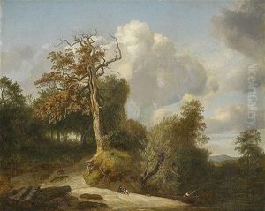 Uferlandschaft Mit Einem Angler Und Zwei Rastenden Knaben by Johann Christian Michael Ezdorf