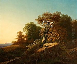 Pastoralt Landskap Med Herdar by Johann Christian Michael Ezdorf