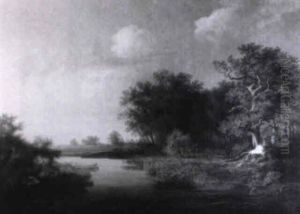 Landschaft Mit Waldweg Im Sonnenuntergang by Johann Christian Michael Ezdorf