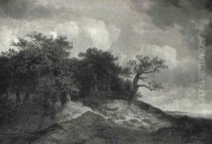 Kystparti Med Store Traeer by Johann Christian Michael Ezdorf
