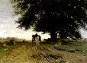 Holzarbeiter Mit Fuhrwerk Am Feldweg by Dirk Gerard Ezerman