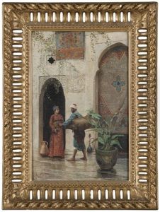 Figures In An Ornate Oriental Courtyard by Alberto Fabbi