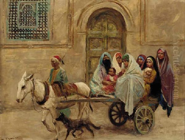 An Arab Family On A Donkey Drawn Cart - view 1