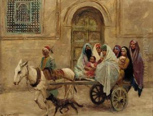 An Arab Family On A Donkey Drawn Cart by Fabbio Fabbi