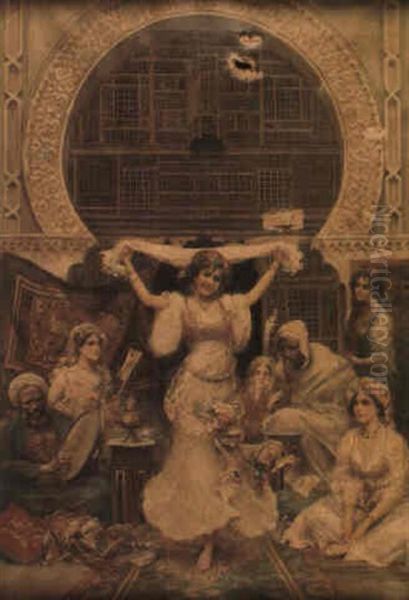 A Moroccan Harem Scene With Dancing Girl, Musicians And Onlookers - view 1