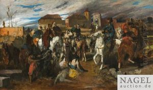Kosaken Zu Pferd Mit Einer Gruppe Gefangener by Otto Von Faber Du Faur