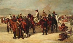 Kriegerische Reiter Sammeln Sich In Einer Wustenlandschaft by Otto Von Faber Du Faur