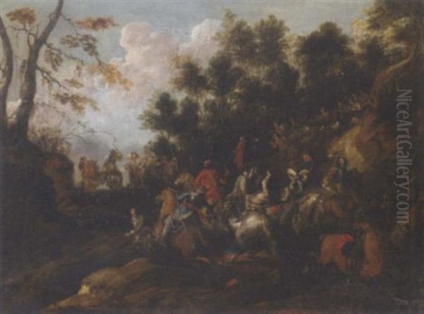 A Military Skirmish In A Wooded Pass - view 1