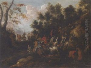 A Military Skirmish In A Wooded Pass by John Faber the Elder