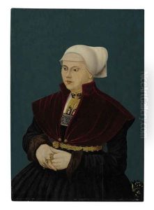 Portrait Of Margarethe Schott In A Black Gown With An Embroidered Guimpe, Gold Girdle And Red Mantlet