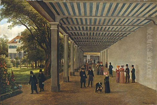 Dr. Struwes Trinkhalle In Teplitz-schonau Mit Kurgasten In Der Wandelhalle - view 1