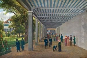 Dr. Struwes Trinkhalle In Teplitz-schonau Mit Kurgasten by Karl Gottfried Traugott Faber