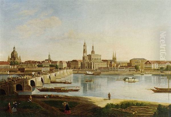Dresden From The Right Back Of The Elbe Below The August Bridge - view 1