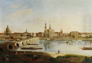 Dresden From The Right Back Of The Elbe Below The August Bridge