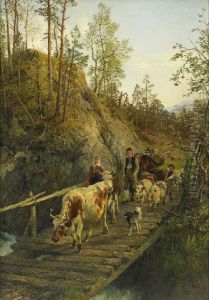 Bergigt Landskap Med Vandrande Sallskap by Anders Monsen Askevold
