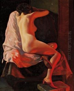 Nude By Firelight by Henri Fabien