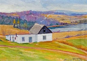 View Of The Farmhouse Above The River by Henri Fabien