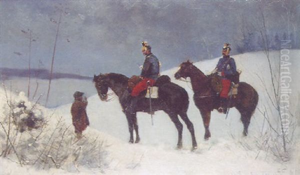 Army Officers Riding Through The Snow - view 1