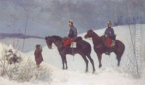 Army Officers Riding Through The Snow by Stanislaw Poraj Fabijanski