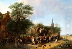 Koorddanseres Als Attractie Op Een Boerendorpsfeest by Jan Fabius